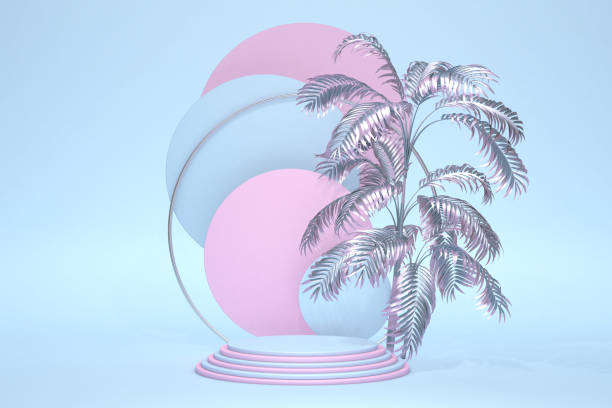 istock Abstract blue cylinder pedestal podium, Light pastel blue empty room with abstract palm leaf. 3D rendering geometric shape, Product display presentation. 1317151521