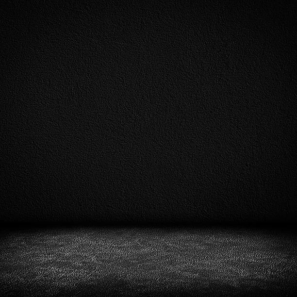 Black dark leather wall and floor interior background stock photo