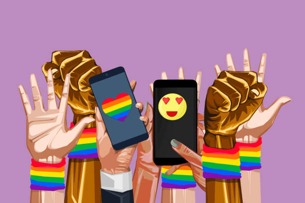 LGBTQIA Pride Month Hands on the pride parade. Concept of freedom and equality lgbtqcollection stock illustrations