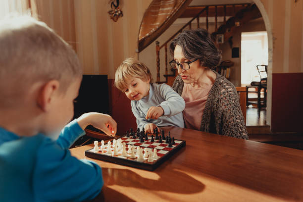istock Two brothers learning play chess in the room 1317155413