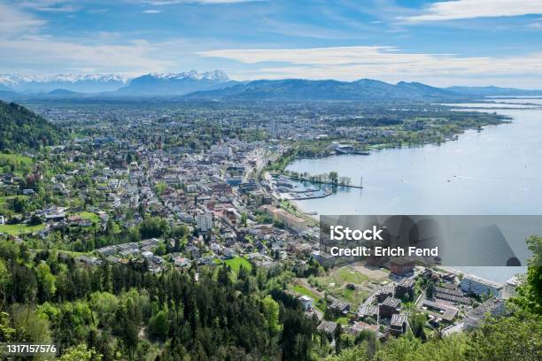 Panoramic View Over The Lake Constance With Bregenz Stock Photo - Download Image Now