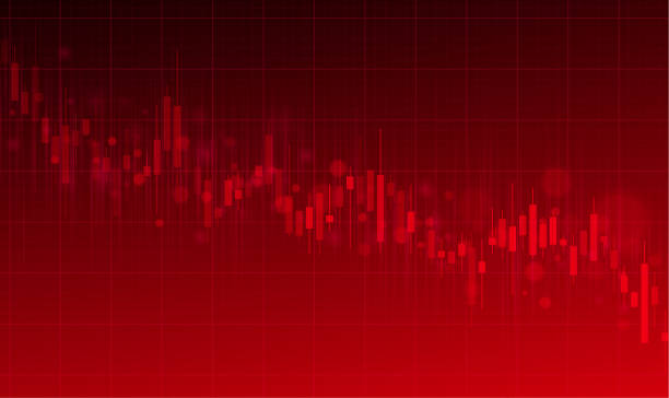 Red stock market crash graph Red financial market chart candles vector background for representing falling stock prices. For use as background template for business documents, blogs, banners, advertising, brochures, posters, digital presentations, slideshows, PowerPoint, websites us recession stock illustrations