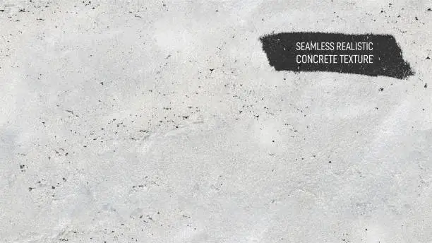 Vector illustration of Seamless light gray concrete texture. Stone wall background. Horizontal grunge texture background with space for text or image. Realistic vector illustration. Isolated on white background.