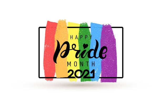 Pride month 2021 logo with rainbow flag. Pride symbol with heart, LGBT, sexual minorities, gays and lesbians. Banner Love is love. Template designer sign, icon colorful brush strockes rainbow. Pride month 2021 logo with rainbow flag. Pride symbol with heart, LGBT, sexual minorities, gays and lesbians. Banner Love is love. Template designer sign, icon colorful brush strockes rainbow. gay males stock illustrations