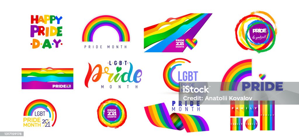 2021 年 Lgbt 驕傲月集。每年慶祝一次。LGBT標誌刷筆劃。驕傲日線抽象標誌。人權和容忍。在白色背景上隔離的向量插圖。 - 免版稅自豪圖庫向量圖形