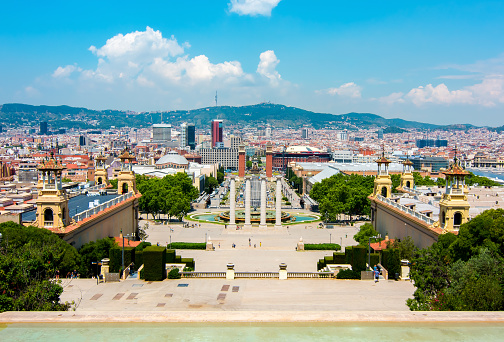 Barcelona cityscape from Montjuic hill, Spain