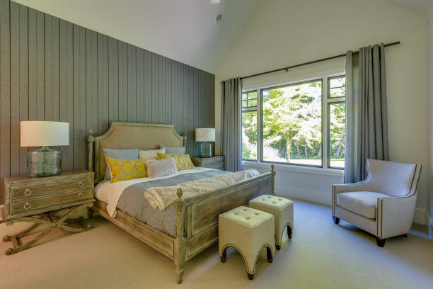 istock Bedroom with green accent wall 1317163628