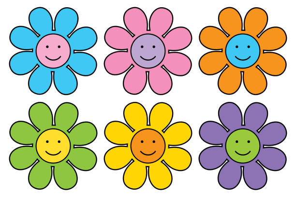 Six Cute Smiley Face Flowers Stock Illustration - Download Image Now -  Flower, Anthropomorphic Smiley Face, Vector - iStock