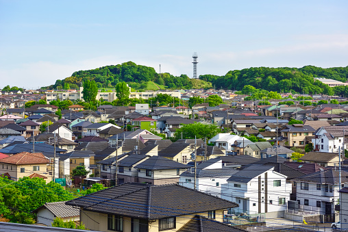 Scenery on a sunny day.  Japan's residential area, suburbs of Tokyo.