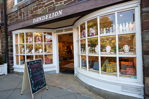 Princeton, USA - May 1, 2021. People shopping inside Dandelion in downtown Princeton, New Jersey, USA.