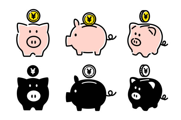 Piggy bank, savings, pig vector icon illustration white background Piggy bank, savings, pig vector icon illustration white background coin bank illustrations stock illustrations