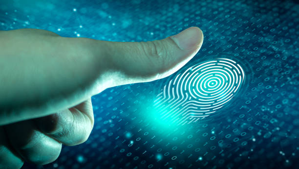 сканирование отпечатков пальцев обеспечивает доступ к биометрической идентификации. концепция технологии, безопасности и идентификации. - computer protection control success стоковые фото и изображения