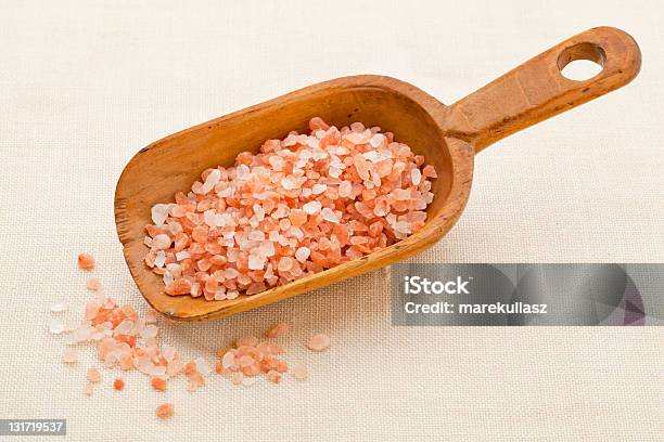 Himalayan Salt Scoop Stock Photo - Download Image Now - Canvas Fabric, Crystal, Extreme Close-Up