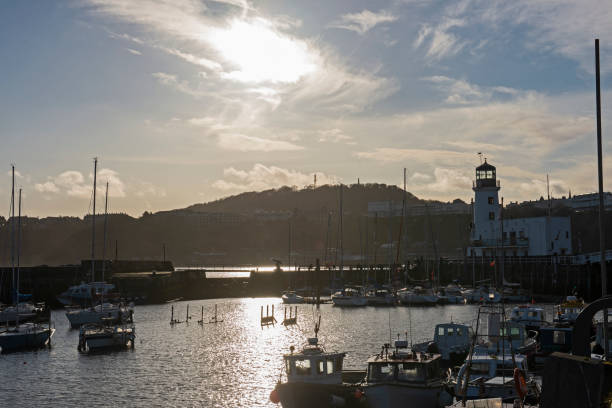 istock Harbor seafront town with pleasure craft marina at sunset 1317199267