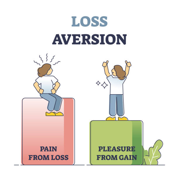 Loss aversion attitude as behavioral bias feeling comparison outline concept Loss aversion attitude as behavioral bias feeling comparison outline concept. Pain and pleasure gain uneven levels visualization as irrational psychological emotion in economy vector illustration. disgusted stock illustrations