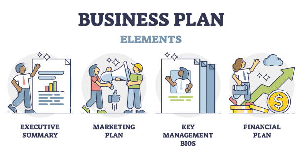 illustrations, cliparts, dessins animés et icônes de explication du plan d’affaires et de la stratégie de développement de l’entreprise dans le diagramme d’esquisse - labeling strategy marketing making money