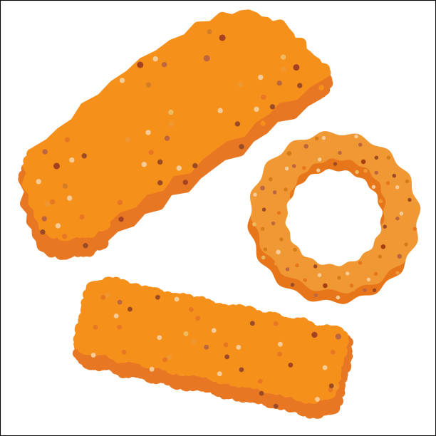 Fried crumbed fish and Calamari rings Battered fish, Fish sticks (Fish fingers)  and calamari rings breaded stock illustrations