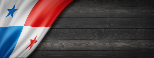 istock Panamanian flag on black wood wall banner 1317208798