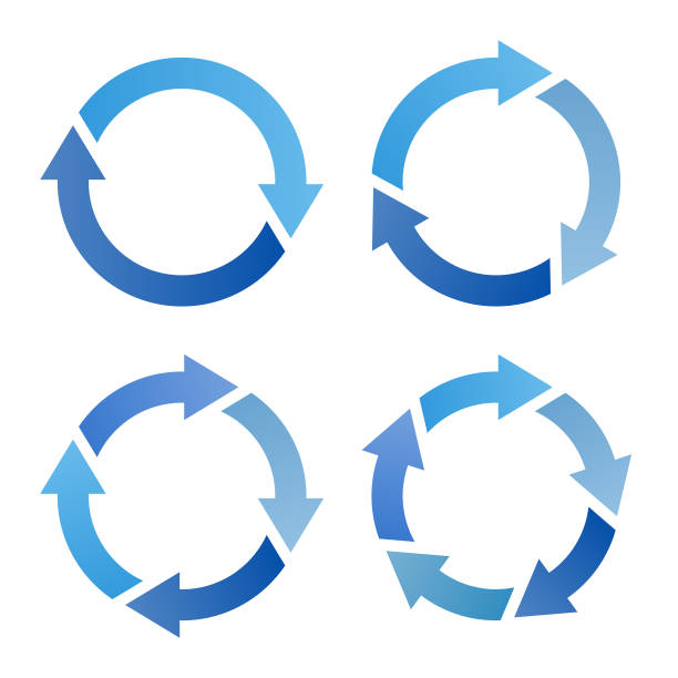 Arrows Set of blue rotating arrows. Circular design elements. Round reload arrow icon. Circle infographic. pivot stock illustrations