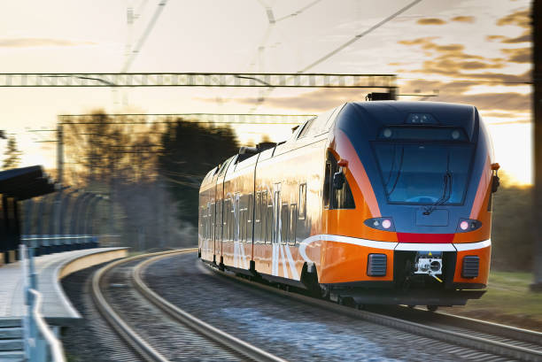 istock Express orange train. Estonian new train. Fast Light Intercity and Regional Train. ecological passenger transport 1317211412