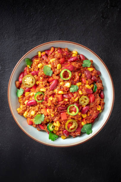 istock Chilli con carne, shot from above on black 1317217720