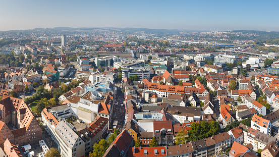 Ulm, Germany - October 1, 2011: View from the top of Ulm Minster, the world's tallest church, on October 1, 2011. Ulm is the birthplace of Albert Einstein.