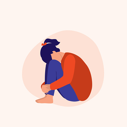 Sad Girl Sitting Social Issues Concept Vector Flat Cartoon Illustration  Stock Illustration - Download Image Now - iStock