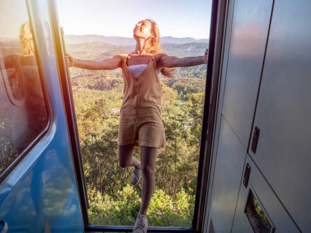 Tourist in Sri Lanka riding train