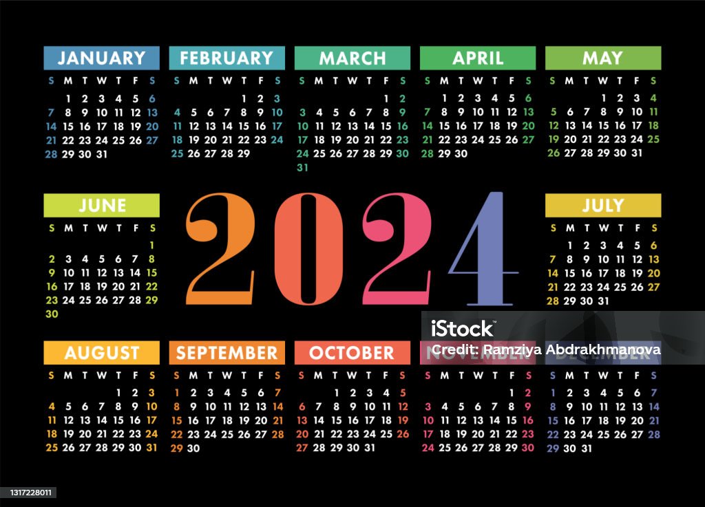 Kalender 2025 Engelska Färgglada Vektor Horisontell Vägg Eller