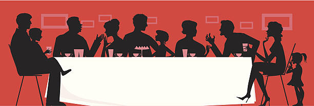 family obiad - eating silhouette men people stock illustrations