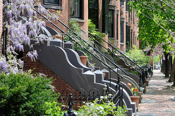 wiktoriańskiej architektury mieszkalnej dzielnicy south end w bostonie - boston massachusetts new england tree zdjęcia i obrazy z banku zdjęć