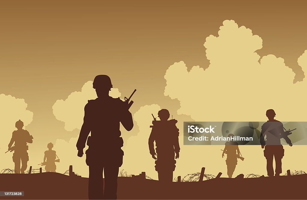 On patrol Editable vector illustration of soldiers walking on patrol War stock vector