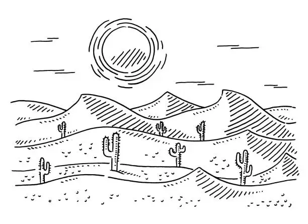 Vector illustration of Desert Landscape Drawing