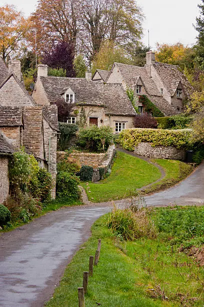 A view of some of the old weavers cottages in Arlington row in Bibury in the cotswolds
