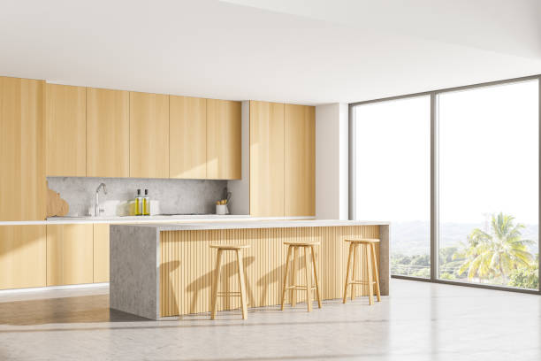 istock Wooden kitchen set with table and chairs near window 1317244325
