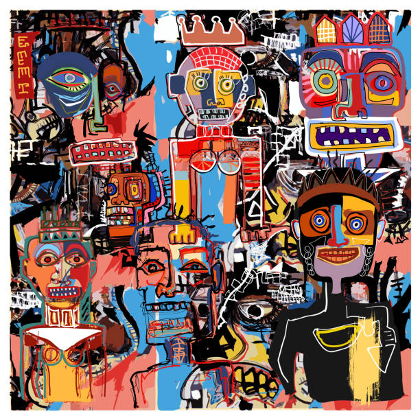 Original composition inspired by Jean-Michel Basquiat Original composition inspired by Jean-Michel Basquiat - vector illustration mystery illustrations stock illustrations