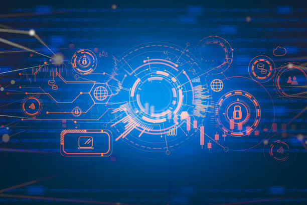 istock Circle hologram of digital interface with globe and candlestick 1317245392
