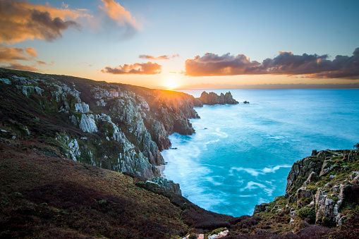 Logan Rock, Porthcurno, Cornwall, UK Sunrise Landscape