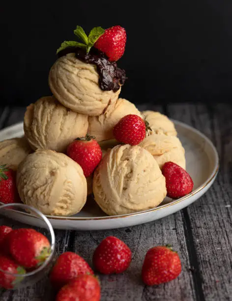 Cookies in the form of ice cream with strawberries. Turkish sweets