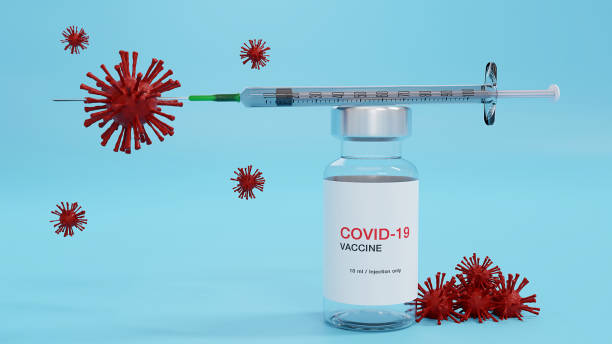 istock 3D rendering. Creative design for Covid-19 coronavirus vaccine bottles and syringe  for intramuscular injections. Corona virus (2019-nCoV virus) flu treatment drug pharmacy production concept. 1317246844