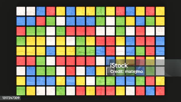 A Frame Made Out Of Wooden Squares Aligned In A Grid Pattern On A Black Background Stock Photo - Download Image Now