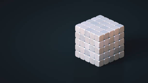 istock An artificial white cube shape made out of smaller stacked metallic cubes 1317247626