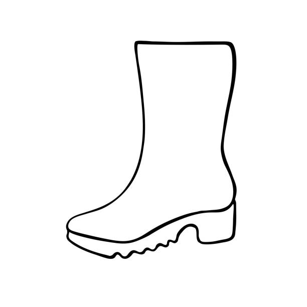 vektor umriss gummi regenstiefel für regenwetter oder gartenarbeit. hand gezeichnetelement von kleidung, clipart im doodle-stil, isoliert - rain protection personal accessory autumn stock-grafiken, -clipart, -cartoons und -symbole