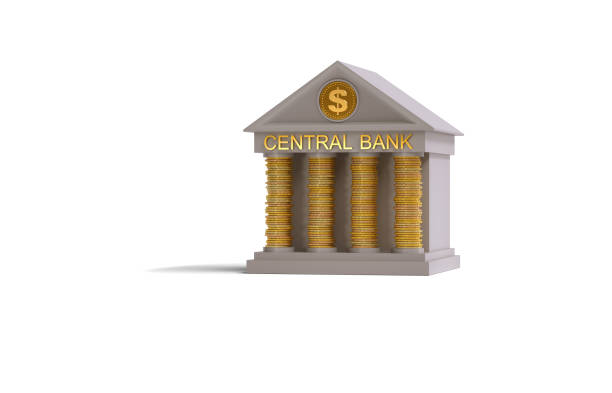 istock Dollar  coin and central bank on white background 1317250198