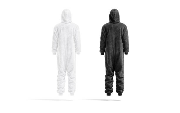 istock Blank black and white plush jumpsuit mockup, back view 1317251679