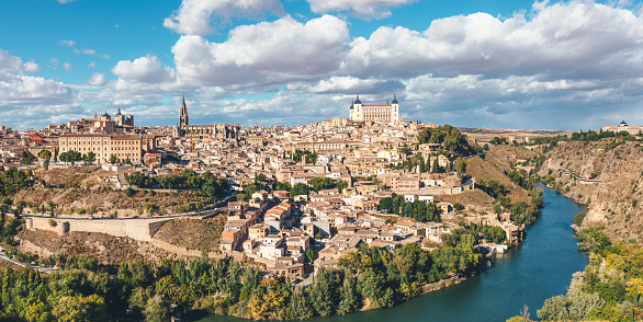 Panoramic view on Toledo, famous town in Castile La Mancha, Spain.