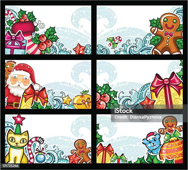 색상화 크리스마스 카드를 시리즈 개체 그룹에 대한 스톡 벡터 아트 및 기타 이미지 - 개체 그룹, 겨울, 고양이 새끼