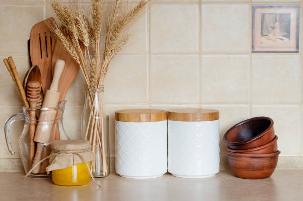 istock white jars for cereals  in Scandinavian style. Eco friendly kitchen utensils and decoration, 1317257401