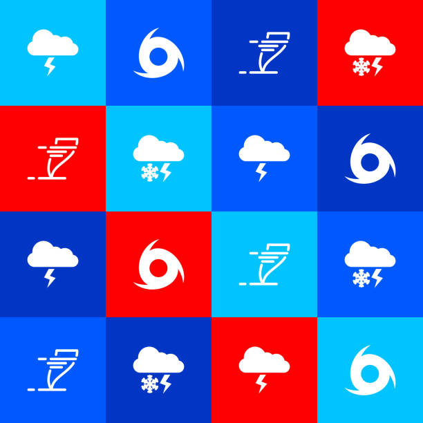 設置風暴，龍捲風和雲與雪和閃電圖示。向量 - typhoon 幅插畫檔、美工圖案、卡通及圖標