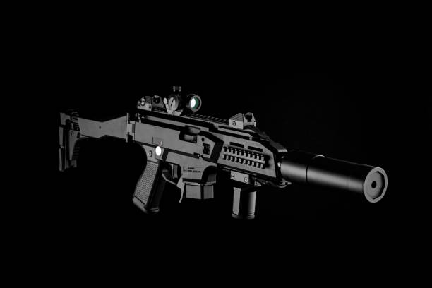 istock Modern automatic rifle isolated on white background. Weapons for police, special forces and the army. Automatic carbine with mechanical sights. Assault rifle on white back. 1317260627